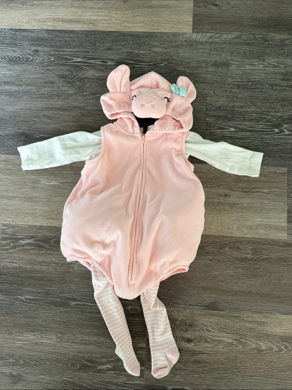 Carter's Pink Plush Pig Hooded One-Piece with Striped Legs